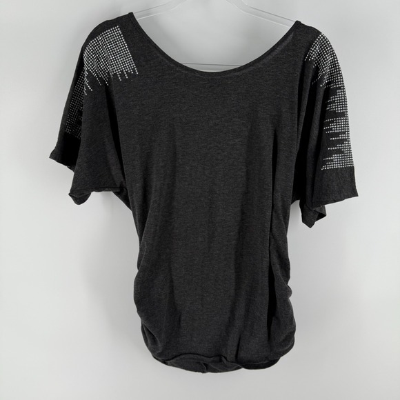 Espresso T Shirt Womens XL Heather Charcoal Side Ruched Embellished Top Casual - Picture 1 of 4